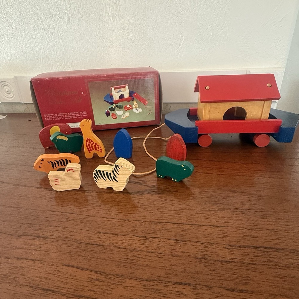 Vtg Wood Branch Noah's Ark Biblical Primitive‎ Nursery Playroom Decor Colorful